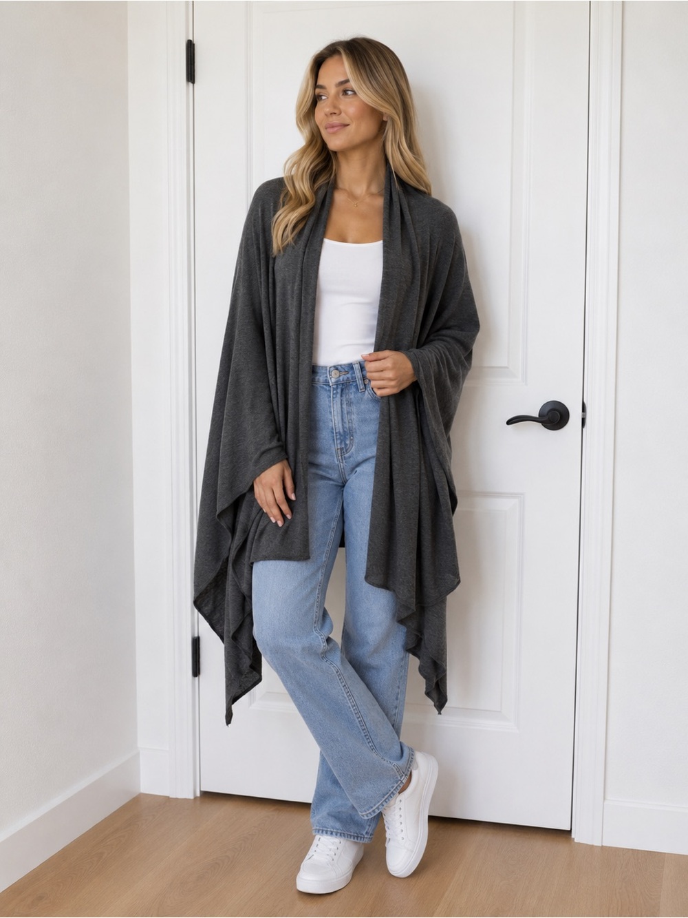 H&M Charcoal Gray Draped Open-Front Shawl